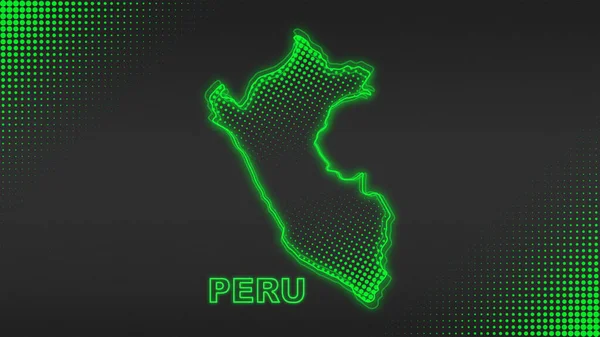 Neon Peru Haritası Taslak Fütüristik Dijital Parıltı YarıTonlama İllüstrasyonu