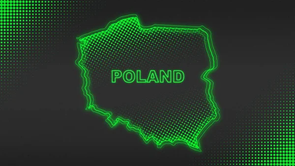 Neon Poland Map Outline Futuristic Digital Glow Halftone Illustration