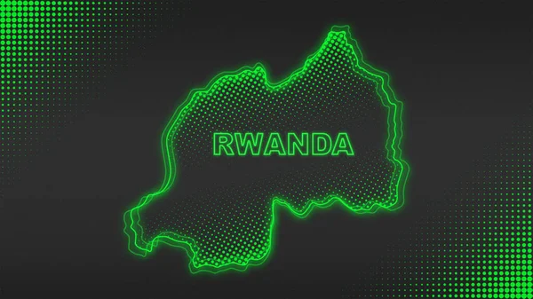 Neon Ruanda Haritası Taslak Fütürist Dijital Parıltı YarıTonlama İllüstrasyonu