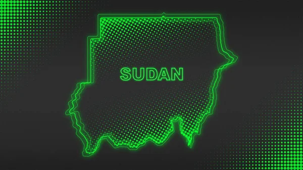 Neon Sudan Haritası Fütürist Dijital Işıltı Yarıton İllüstrasyonu