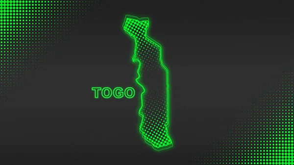 Neon Togo Map Outline Futuristic Digital Glow Halftone Illustration