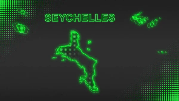 Neon Seychelles Map Outline Futuristic Digital Glow Halftone Illustration