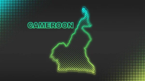 Neon Cameroon Map Outline Futuristic Digital Glow Halftone Illustration