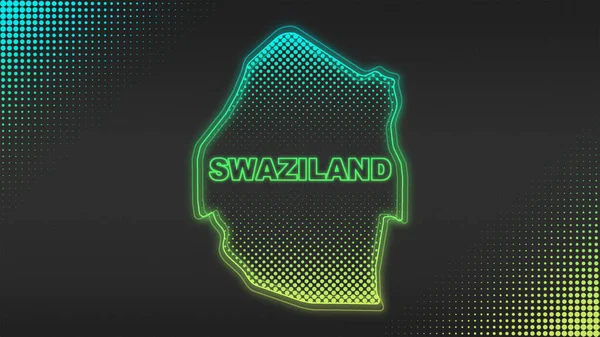 Neon Svaziland Haritası Fütüristik Dijital Işıltı YarıTonlama İllüstrasyonu