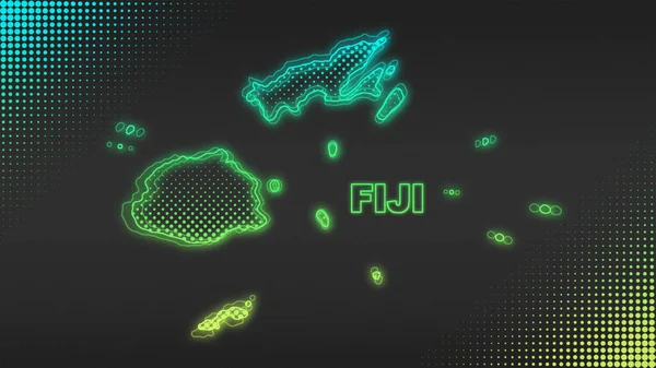 Neon Fiji Map Outline Futuristic Digital Glow Halftone Illustration