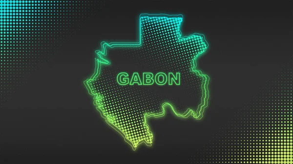 Neon Gabon Haritası Taslak Fütüristik Dijital Parıltı YarıTonlama İllüstrasyonu