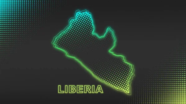 Neon Liberia Map Outline Futuristic Digital Glow Halftone Illustration