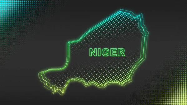 Neon Nijer Haritası Fütürist Dijital Işıltı Yarıton İllüstrasyonu