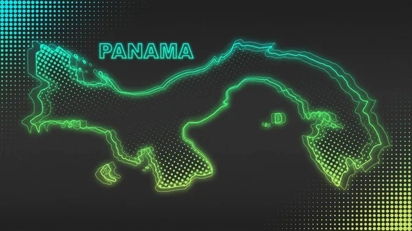 Neon Panama Haritası Fütürist Dijital Işıltı YarıTonlama İllüstrasyonu