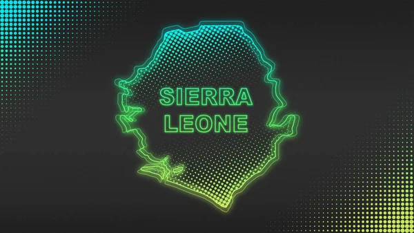 Neon Sierra Leone Map Outline Futuristic Digital Glow Halftone Illustration