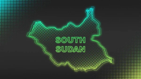 Neon Güney Sudan Haritası Taslak Fütüristik Dijital Parıltı YarıTonlama İllüstrasyonu