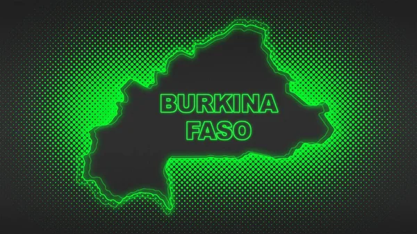 Neon Burkina Faso Map Outline Futuristic Digital Glow Halftone Illustration