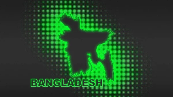 Neon Bangladesh Map Outline Futuristic Digital Glow Halftone Illustration