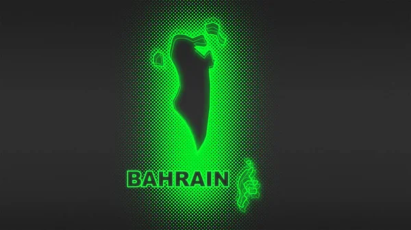 Neon Bahrain Map Outline Futuristic Digital Glow Halftone Illustration