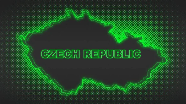 Neon Çek Cumhuriyeti Haritası Fütürist Dijital Işıltı Yarıtonlama İllüstrasyonu