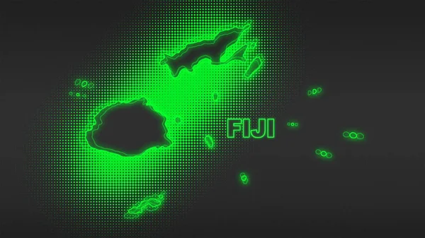 Neon Fiji Map Outline Futuristic Digital Glow Halftone Illustration