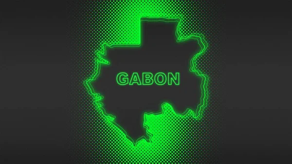 Neon Gabon Haritası Taslak Fütüristik Dijital Parıltı YarıTonlama İllüstrasyonu