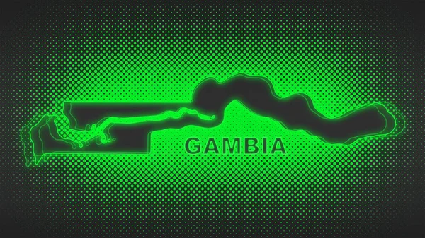 Neon Gambia Map Outline Futuristic Digital Glow Halftone Illustration
