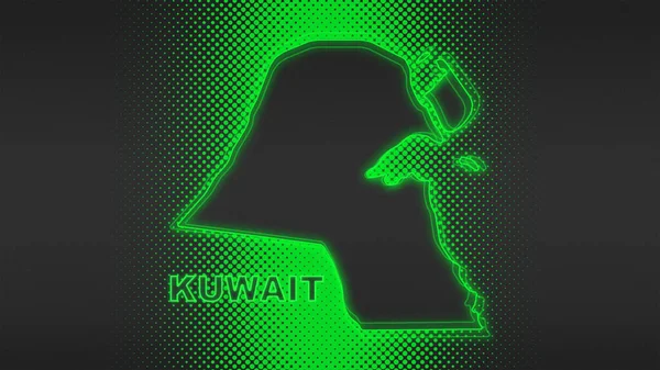 Neon Kuwait Map Outline Futuristic Digital Glow Halftone Illustration