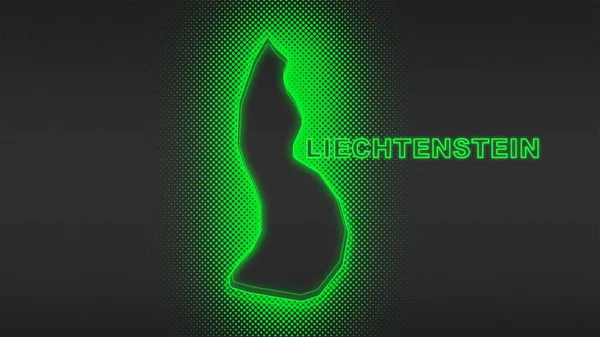 Neon Liechtenstein Map Outline Futuristic Digital Glow Halftone Illustration