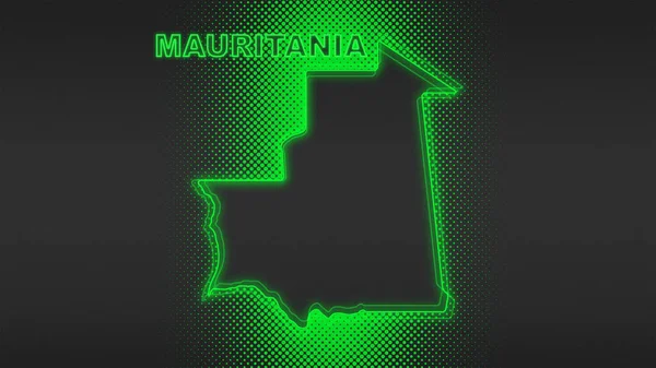 Neon Mauritania Map Outline Futuristic Digital Glow Halftone Illustration