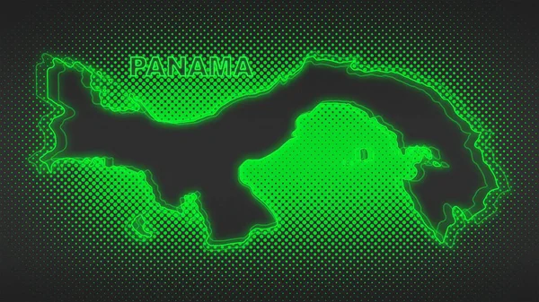 Neon Panama Haritası Fütürist Dijital Işıltı YarıTonlama İllüstrasyonu