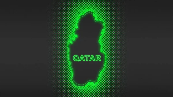 Neon Katar Haritası Taslak Fütüristik Dijital Parıltı YarıTonlama İllüstrasyonu