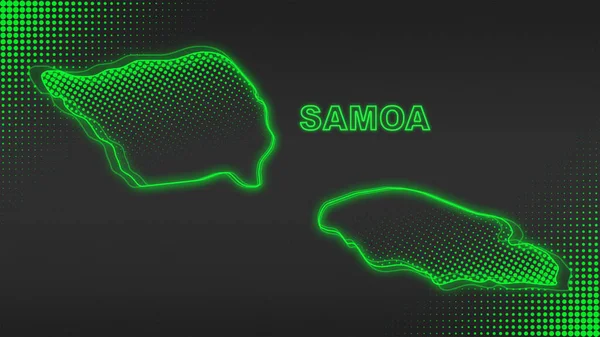 Neon Samoa Map Outline Futuristic Digital Glow Halftone Illustration