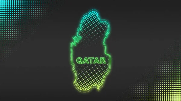 Neon Katar Haritası Taslak Fütüristik Dijital Parıltı YarıTonlama İllüstrasyonu