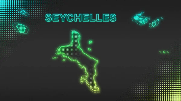 Neon Seychelles Map Outline Futuristic Digital Glow Halftone Illustration