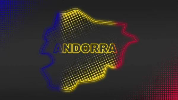 Neon Andorra Map Outline Futuristic Digital Glow Halftone Illustration