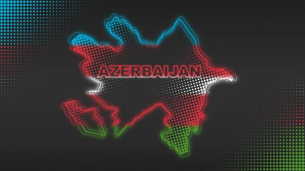 Neon Azerbaijan Map Outline Futuristic Digital Glow Halftone Illustration