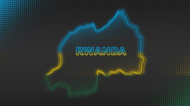 Neon Ruanda Haritası Taslak Fütürist Dijital Parıltı YarıTonlama İllüstrasyonu