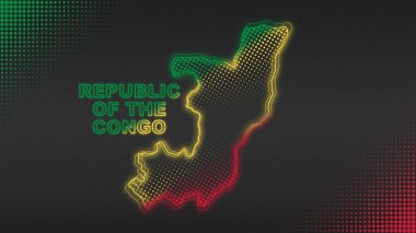 Kongo Haritasının Neon Cumhuriyeti Fütüristik Dijital Işıltı Yarım Tonlama İllüstrasyonu