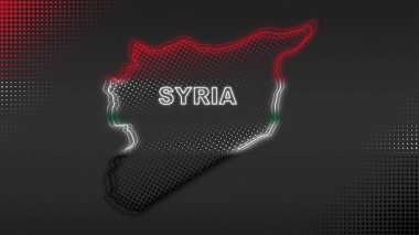 Neon Suriye Haritası Fütürist Dijital Işıltı Yarıton İllüstrasyonu