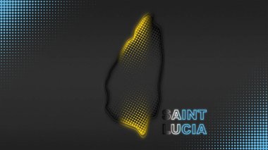 Neon Saint Lucia Map Outline Futuristic Digital Glow Halftone Illustration