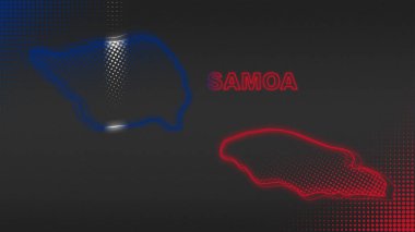 Neon Samoa Map Outline Futuristic Digital Glow Halftone Illustration