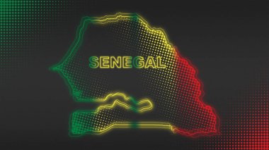 Neon Senegal Map Outline Futuristic Digital Glow Halftone Illustration