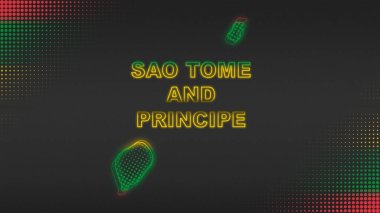 Neon Sao Tome and Principe Map Outline Futuristic Digital Glow Halftone Illustration