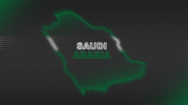 Neon Suudi Arabistan Haritası Fütürist Dijital Işıltı Yarıtonlama İllüstrasyonu