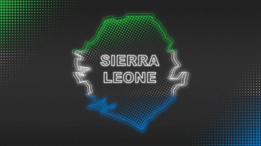 Neon Sierra Leone Map Outline Futuristic Digital Glow Halftone Illustration