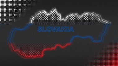 Neon Slovakia Map Outline Futuristic Digital Glow Halftone Illustration