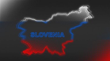 Neon Slovenia Map Outline Futuristic Digital Glow Halftone Illustration