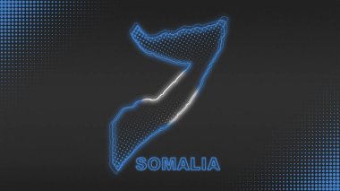 Neon Somalia Map Outline Futuristic Digital Glow Halftone Illustration