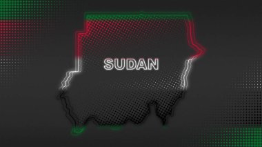 Neon Sudan Haritası Fütürist Dijital Işıltı Yarıton İllüstrasyonu