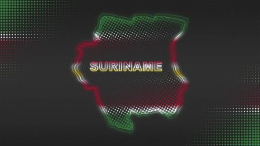 Neon Suriname Map Outline Futuristic Digital Glow Halftone Illustration