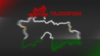Neon Tacikistan Haritası Fütürist Dijital Işıltı YarıTonlama İllüstrasyonu