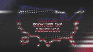 Neon United States Of America Map Outline Futuristic Digital Glow Halftone Illustration