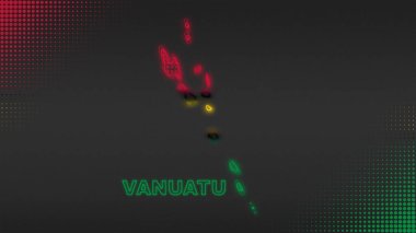 Neon Vanuatu Map Outline Futuristic Digital Glow Halftone Illustration