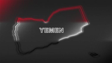 Neon Yemen Haritası Fütürist Dijital Işıltı Yarıton İllüstrasyonu
